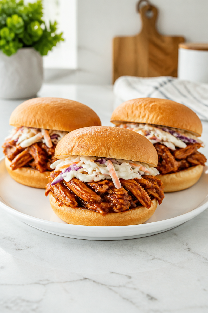 Slow Cooker BBQ Pulled Chicken Slaw Sandwich Slow Cooker BBQ Pulled Chicken Slaw Sandwich