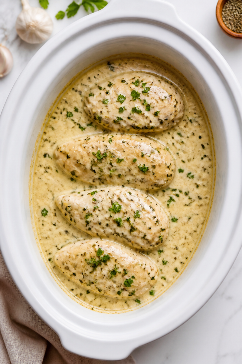Slow Cooker Creamy Garlic Crockpot Chicken Recipe