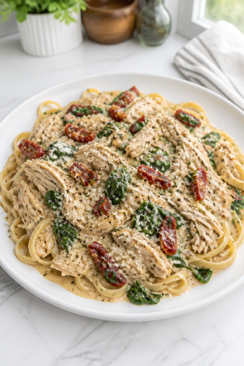Slow Cooker Creamy Tuscan Crockpot Chicken Recipe