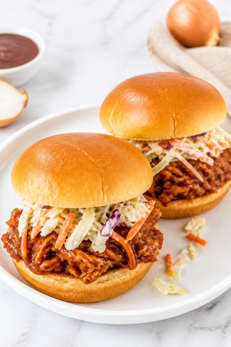 Slow Cooker Pulled BBQ Chicken Sandwich