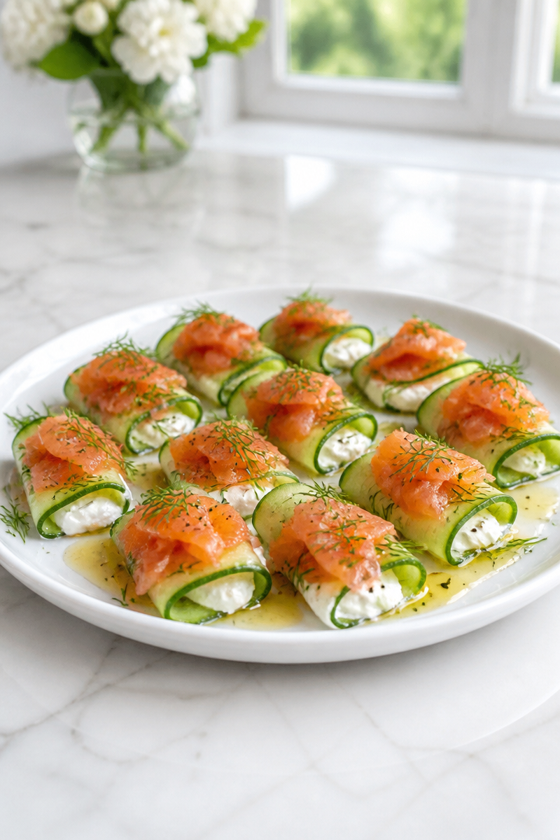 Smoked Salmon and Cucumber Ribbon Salad with Cream Cheese