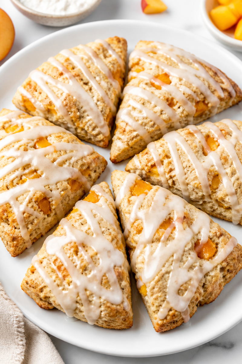 Sourdough Discard Peach Cobbler Scones with Vanilla Glaze Sourdough Discard Peach Cobbler Scones with Vanilla Glaze