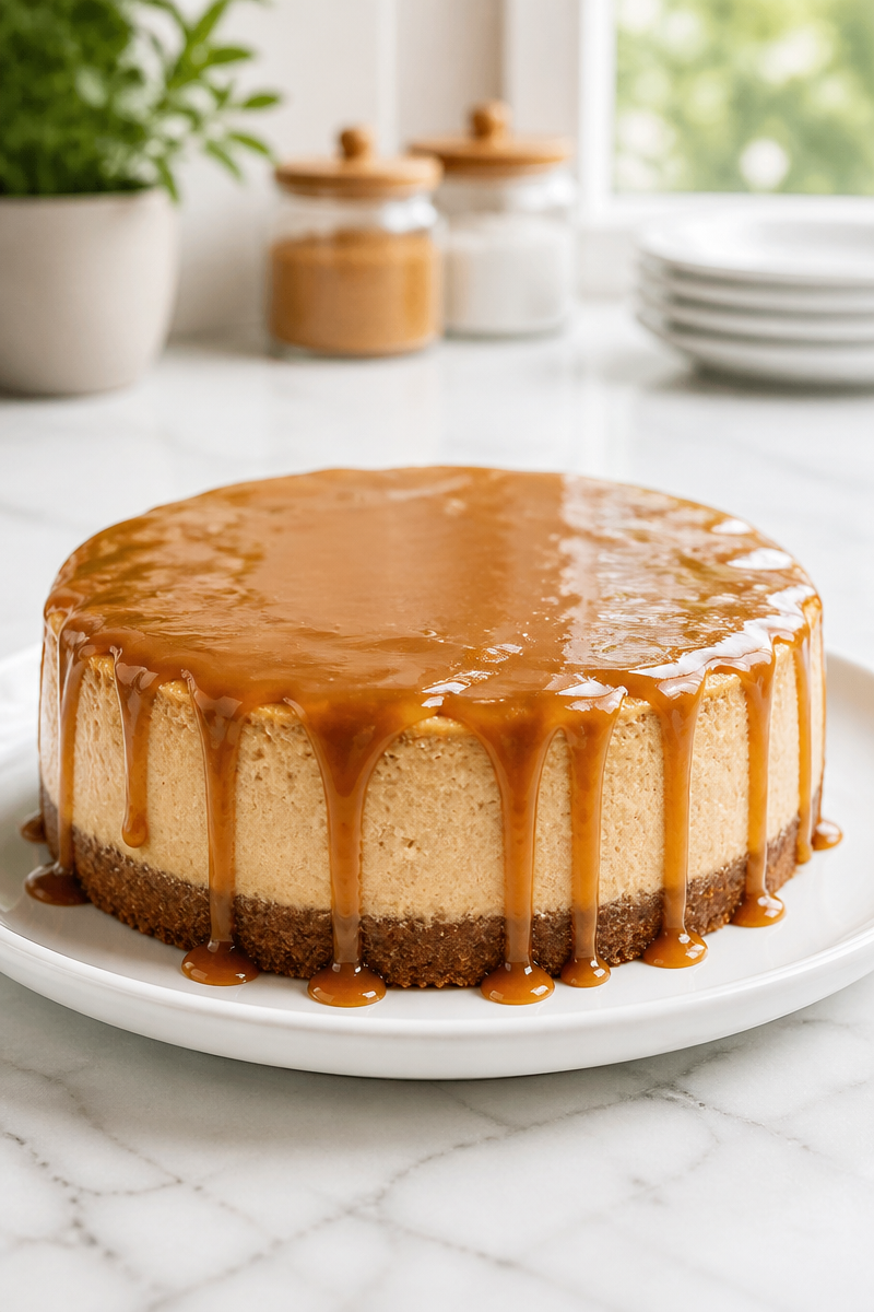 Spiced Gingerbread Cheesecake with Caramel Glaze