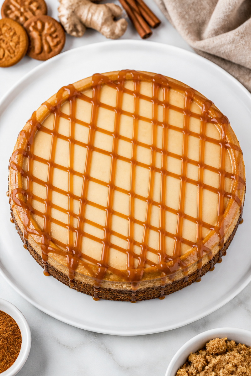Spiced Gingerbread Cheesecake with Caramel Glaze