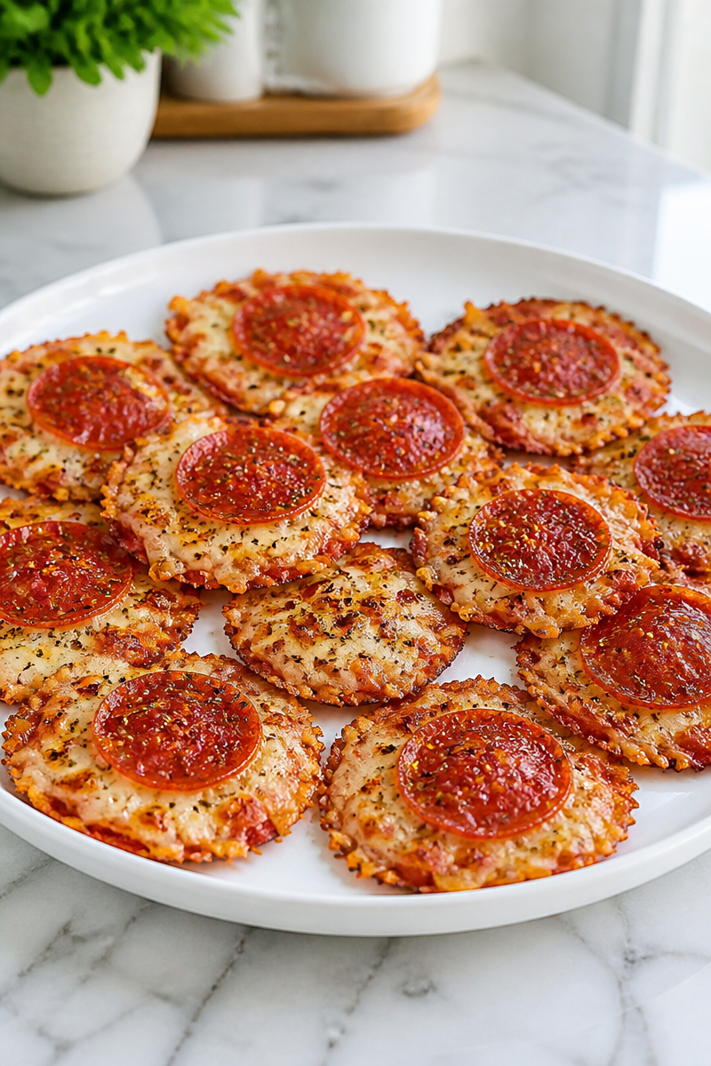 Spicy Keto Pepperoni Chips with Mozzarella Cheese