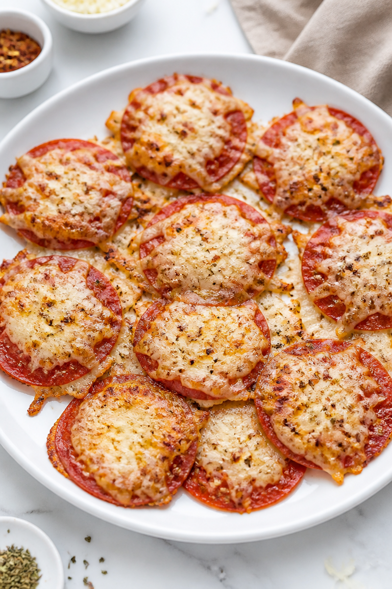 Spicy Keto Pepperoni Chips with Mozzarella Cheese