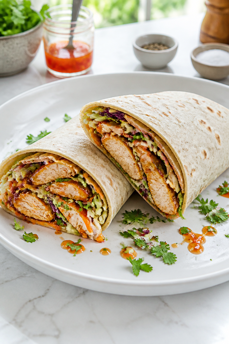 Spicy Sweet Chili Chicken Wrap with Fresh Slaw