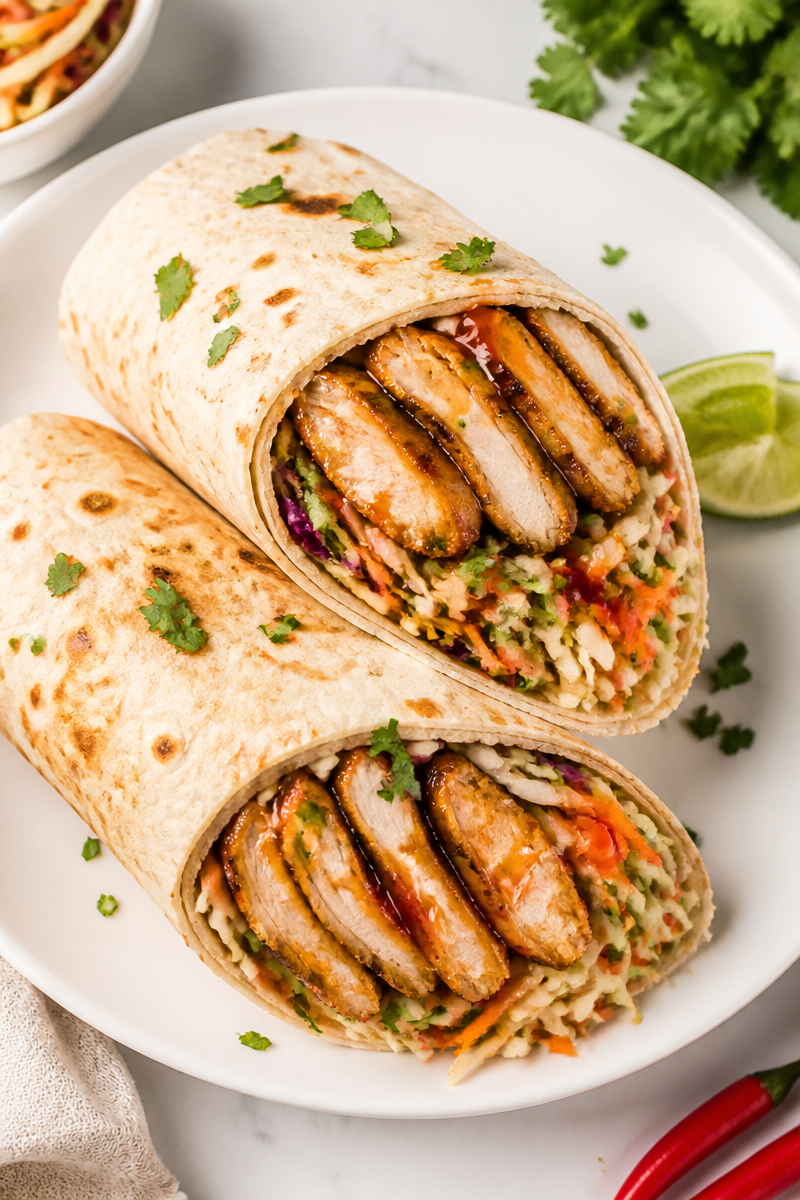 Spicy Sweet Chili Chicken Wrap with Fresh Slaw