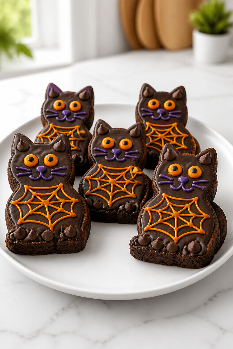 Spooky Black Cat Shaped Chocolate Fudge Halloween Brownie Spooky Black Cat Shaped Chocolate Fudge Halloween Brownie