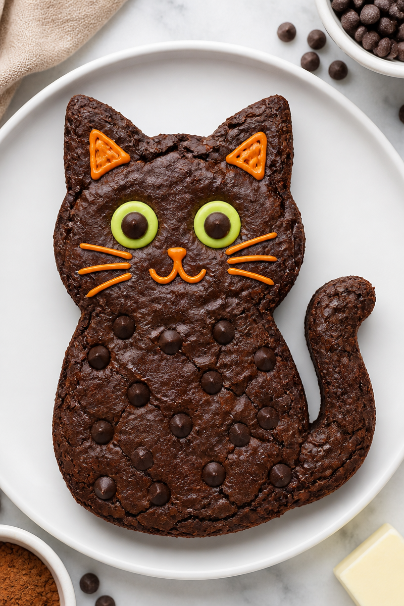 Spooky Black Cat Shaped Chocolate Fudge Halloween Brownie Spooky Black Cat Shaped Chocolate Fudge Halloween Brownie