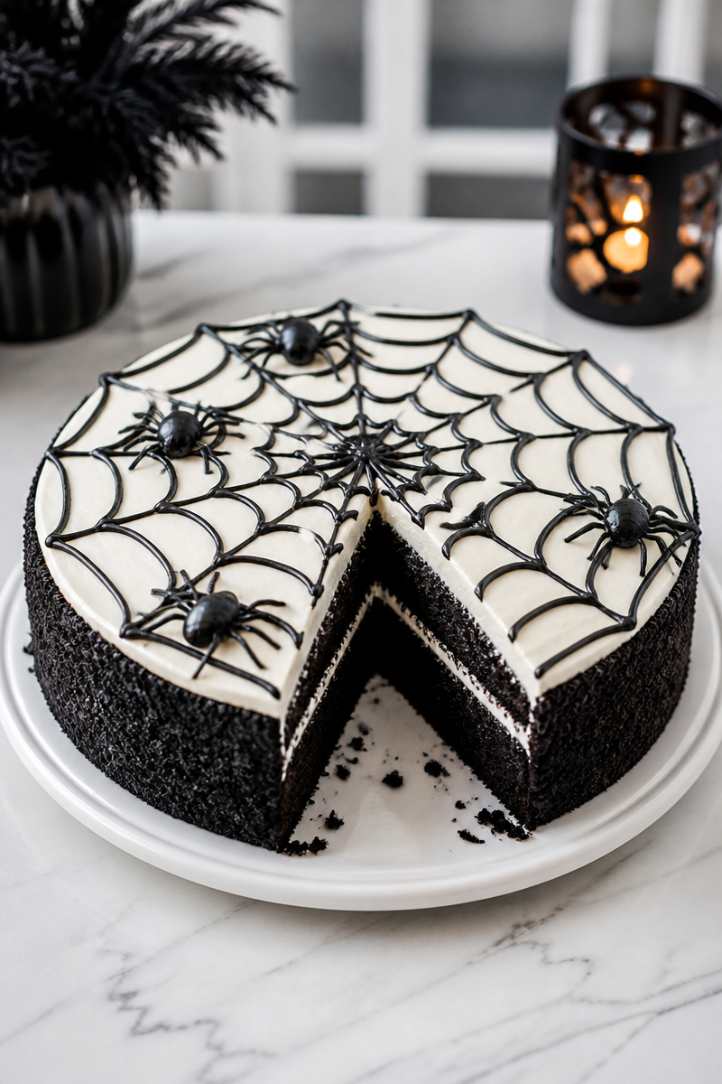 Spooky Black Velvet Spider Web Cake Spooky Black Velvet Spider Web Cake