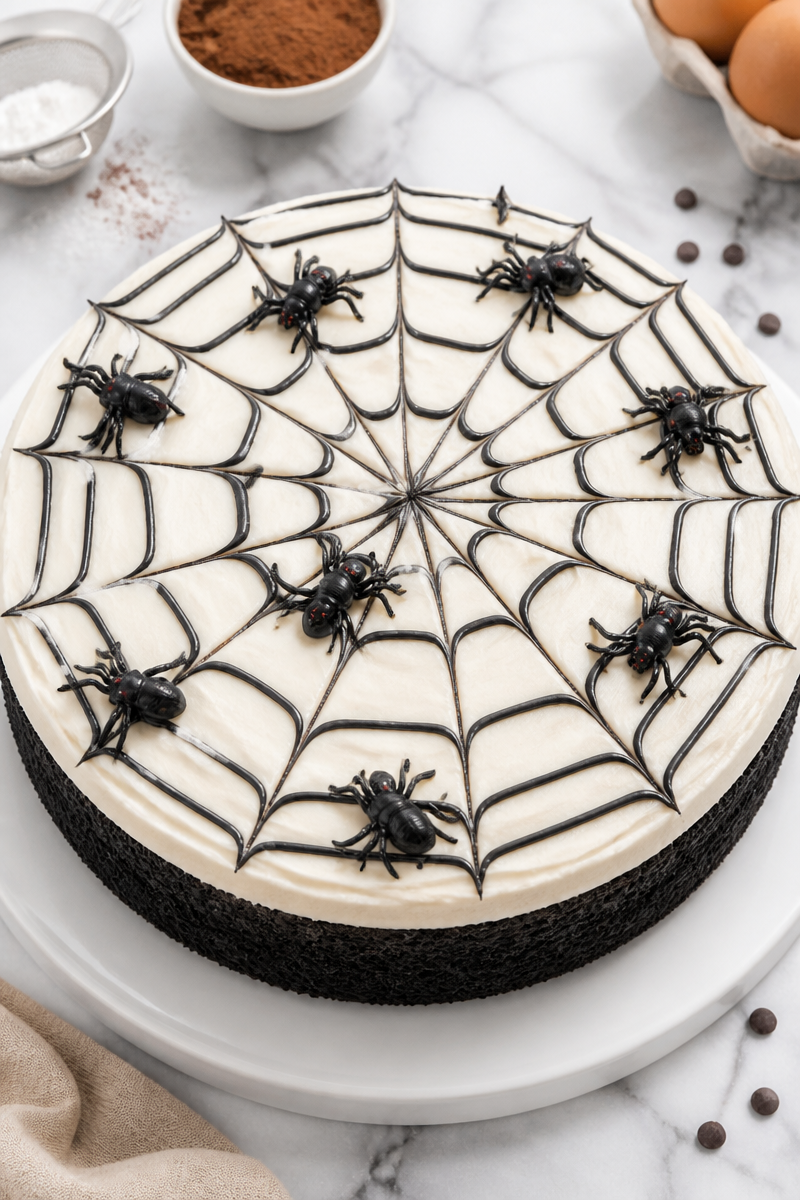 Spooky Black Velvet Spider Web Cake Spooky Black Velvet Spider Web Cake