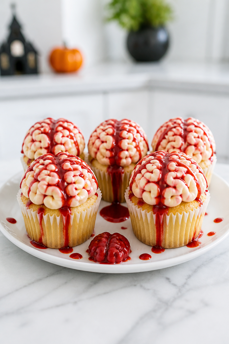 Spooky Bleeding Brain Vanilla Cupcake Halloween