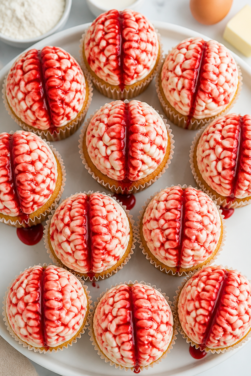 Spooky Bleeding Brain Vanilla Cupcake Halloween