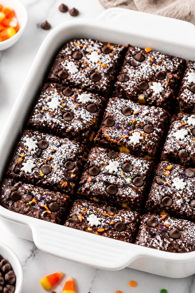 Spooky Candy Corn Stuffed Fudge Halloween Brownie Spooky Candy Corn Stuffed Fudge Halloween Brownie