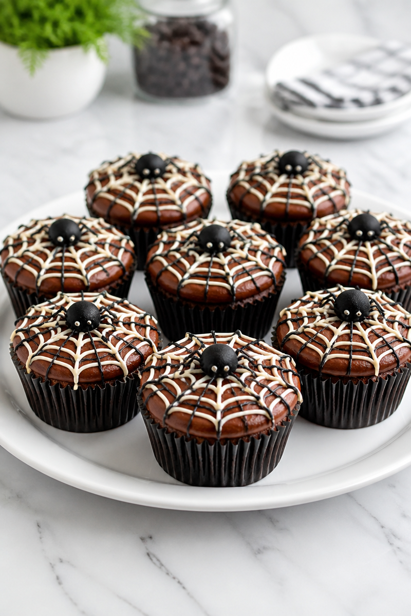 Spooky Chocolate Spider Web Halloween Cupcake