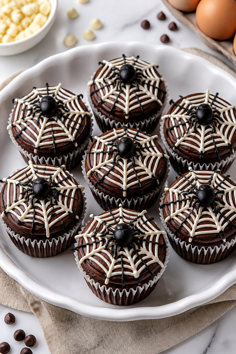 Spooky Chocolate Spider Web Halloween Cupcake