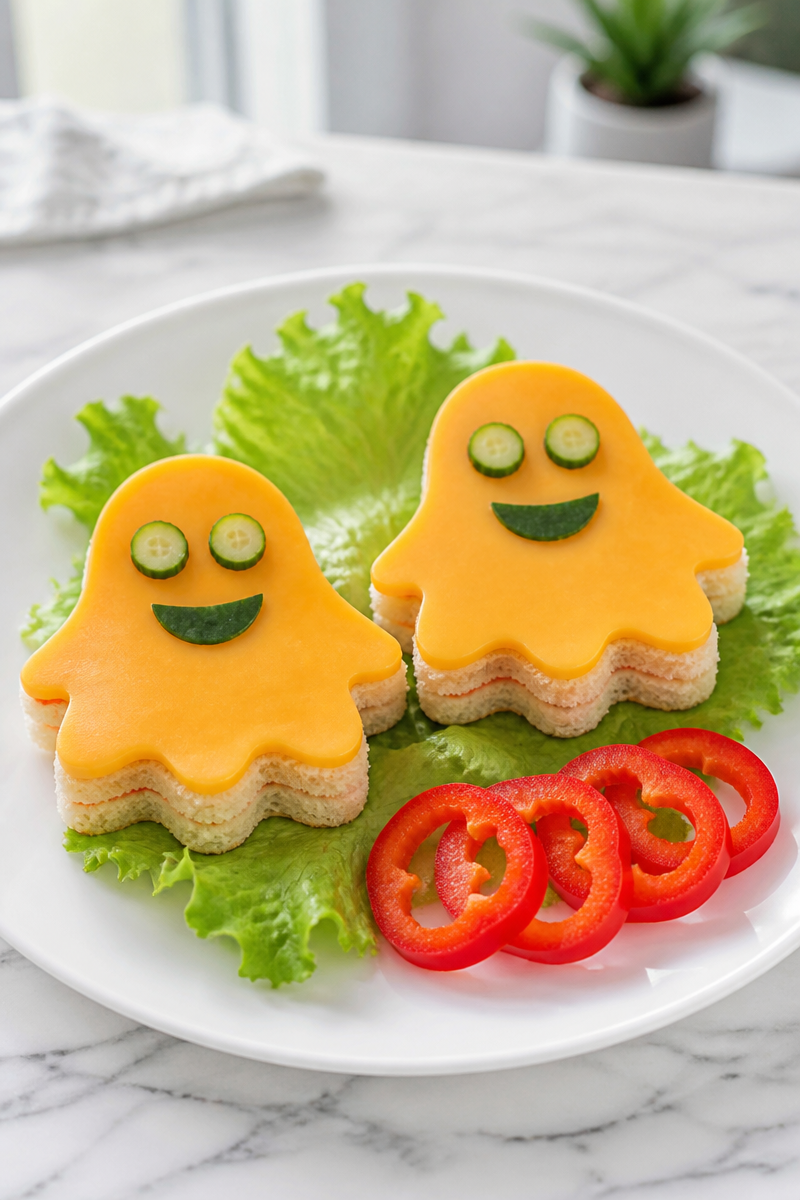 Spooky Ghost Shaped Cheddar Cheese Sandwich Lunch Spooky Ghost Shaped Cheddar Cheese Sandwich Lunch