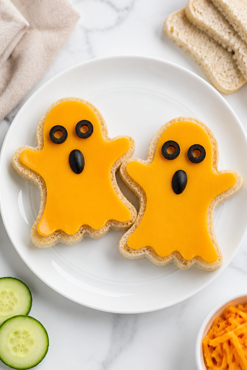Spooky Ghost Shaped Cheddar Cheese Sandwich Lunch Spooky Ghost Shaped Cheddar Cheese Sandwich Lunch