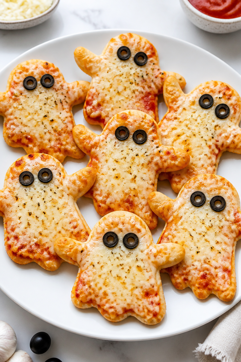 Spooky Ghost Shaped Mozzarella Halloween Pizza Spooky Ghost Shaped Mozzarella Halloween Pizza