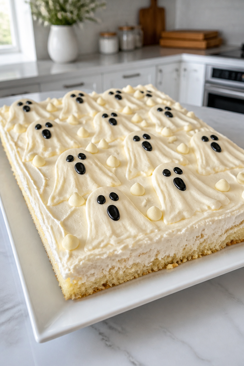 Spooky Ghost White Chocolate Sheet Cake