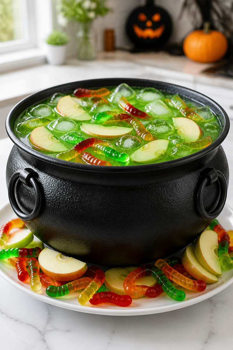 Spooky Green Cauldron Apple Cider Punch