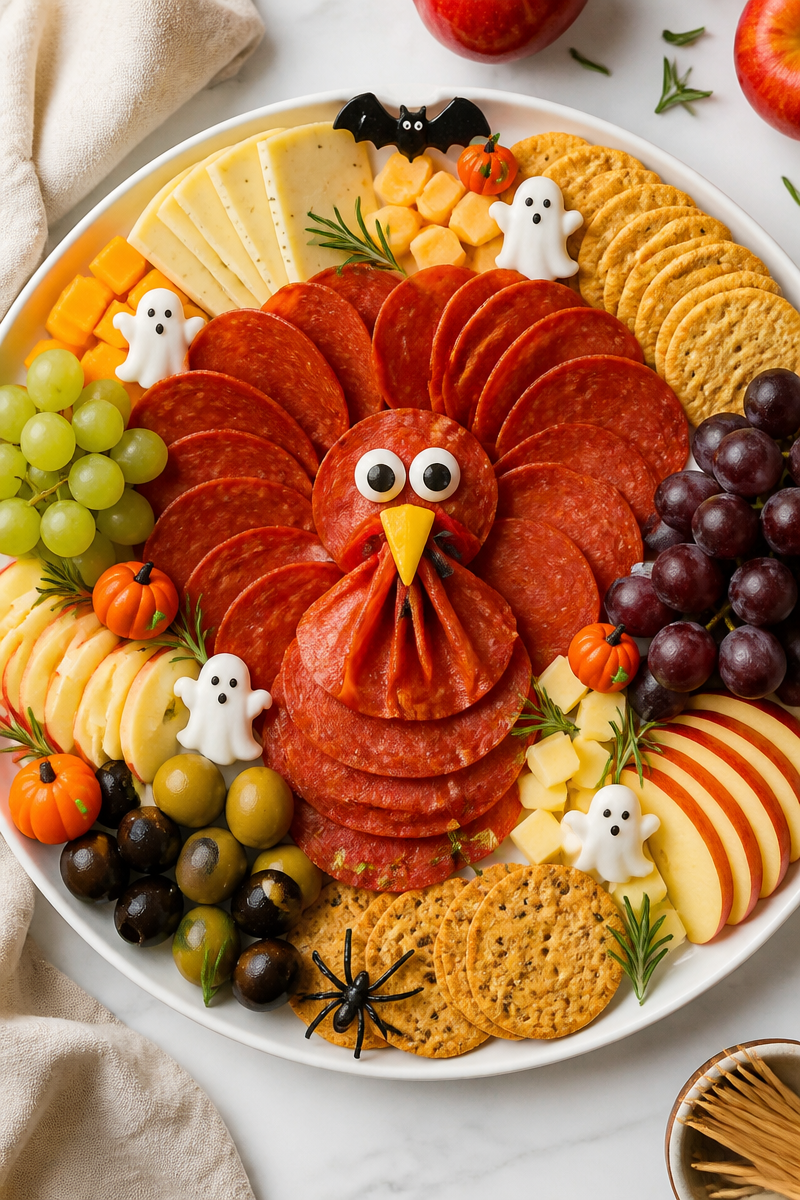 Spooky Halal Turkey Pepperoni Halloween Charcuterie Board