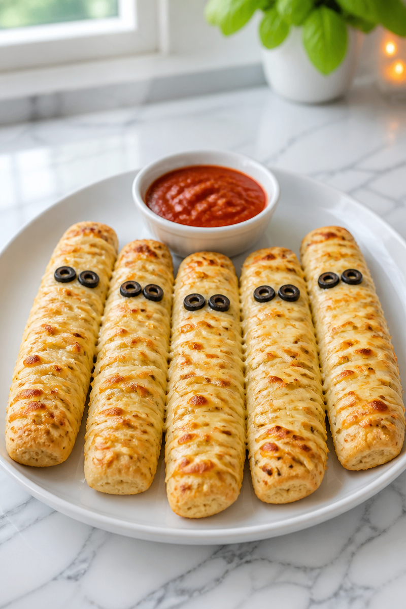 Spooky Mummy Cheesy Garlic Breadstick