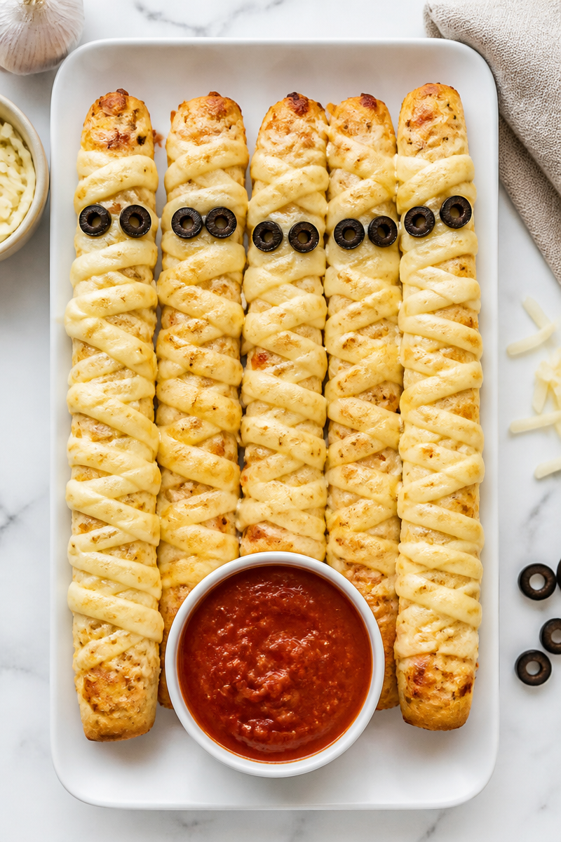 Spooky Mummy Cheesy Garlic Breadstick