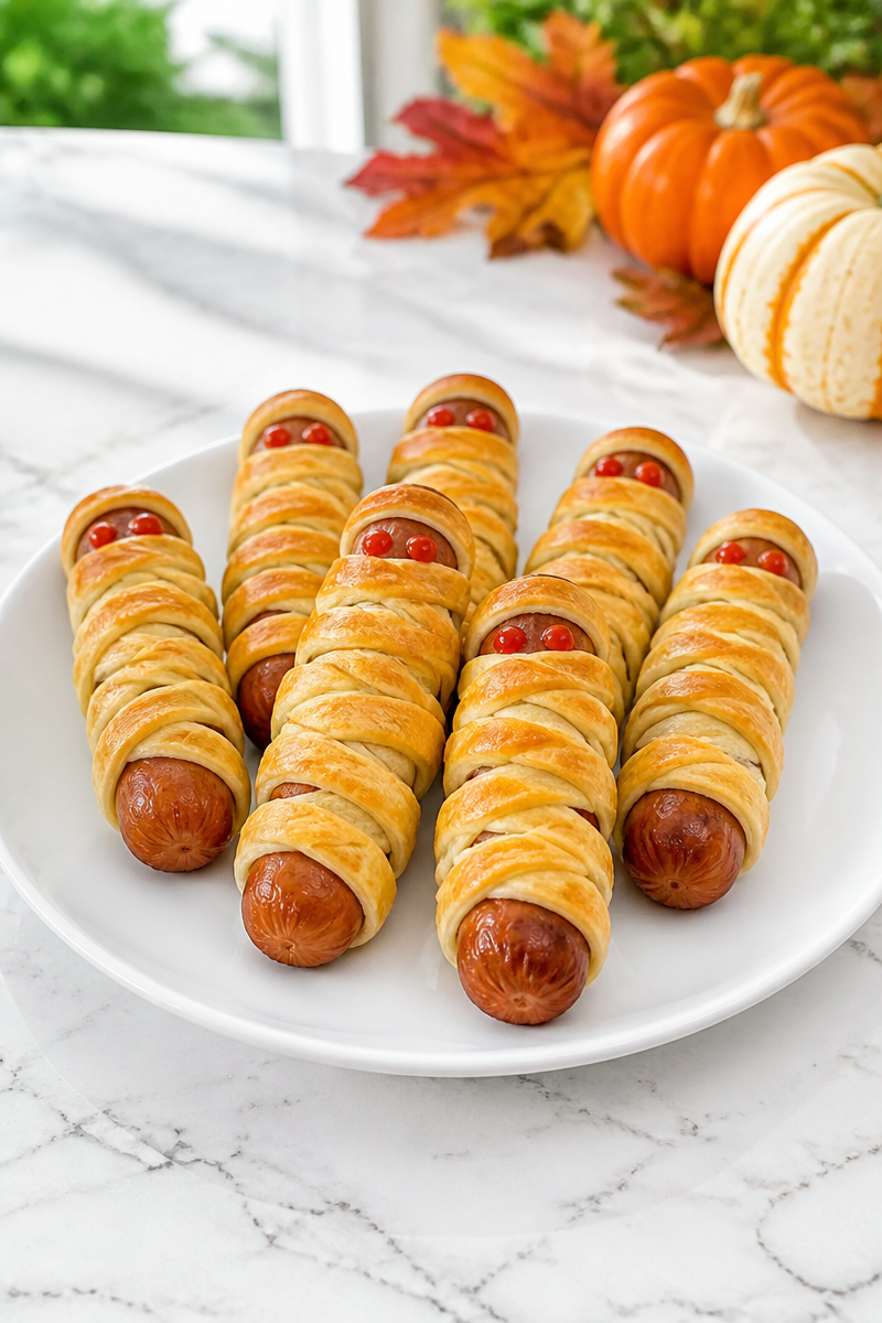 Spooky Mummy Wrapped Beef Sausage Fall Halloween Baking Spooky Mummy Wrapped Beef Sausage Fall Halloween Baking