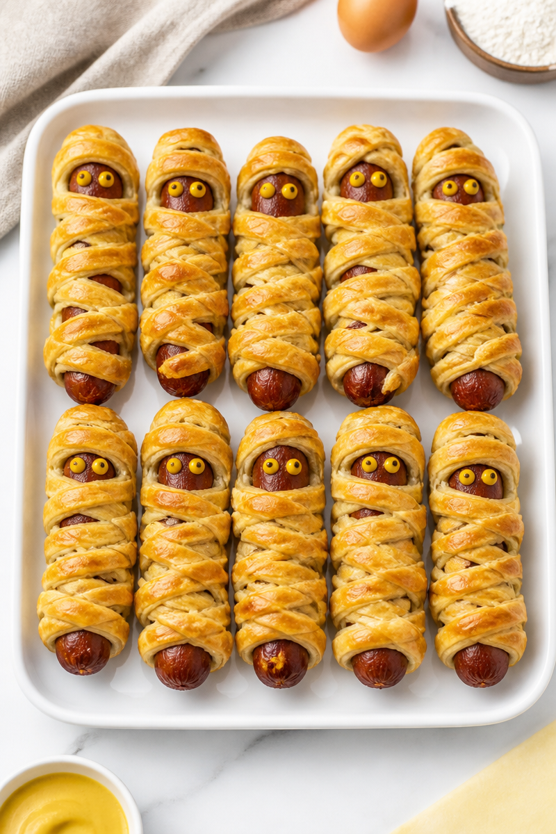 Spooky Mummy Wrapped Beef Sausage Fall Halloween Baking Spooky Mummy Wrapped Beef Sausage Fall Halloween Baking