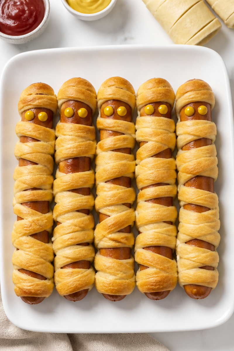 Spooky Mummy Wrapped Turkey Hot Dog Halloween Snack