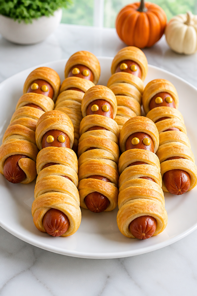 Spooky Mummy Wrapped Turkey Hot Dog Halloween Snack