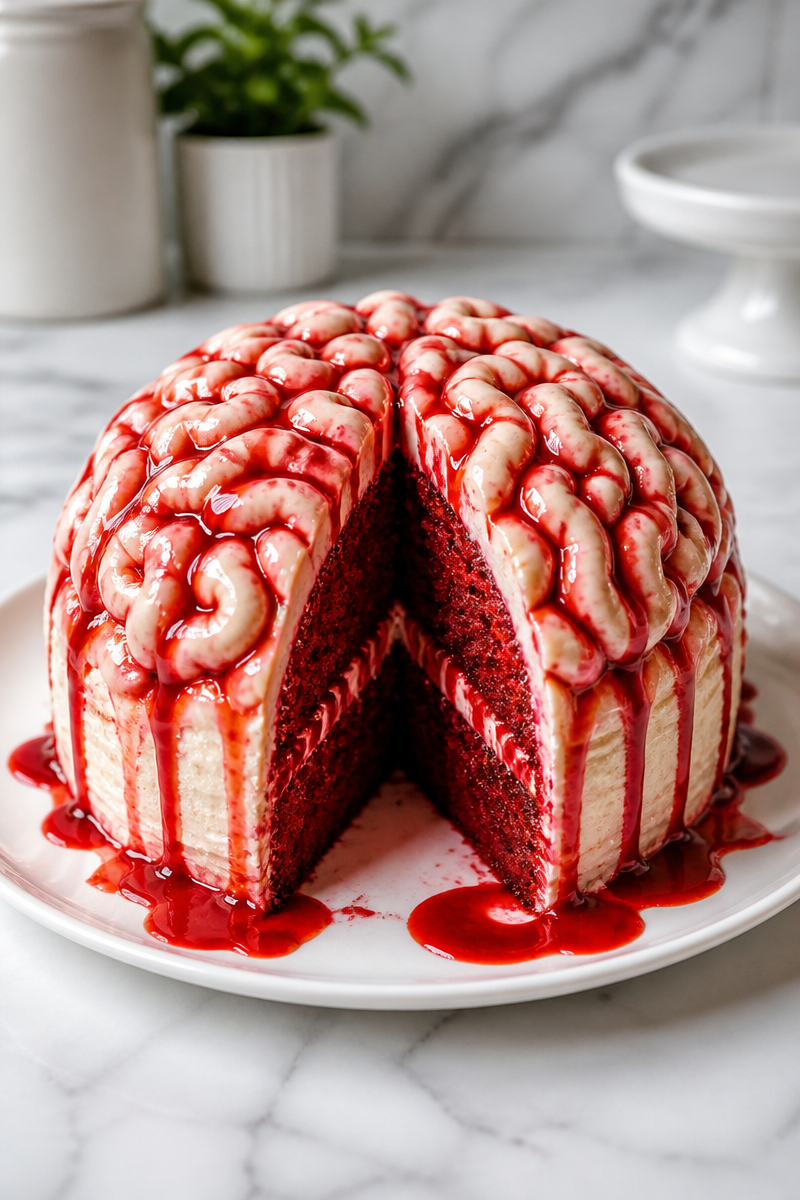 Spooky Red Velvet Bleeding Brain Halloween Cake Spooky Red Velvet Bleeding Brain Halloween Cake
