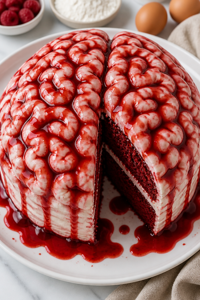 Spooky Red Velvet Bleeding Brain Halloween Cake Spooky Red Velvet Bleeding Brain Halloween Cake