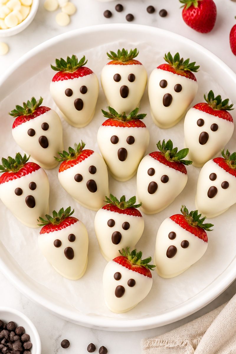 Spooky White Chocolate Ghost Strawberry Halloween Treat