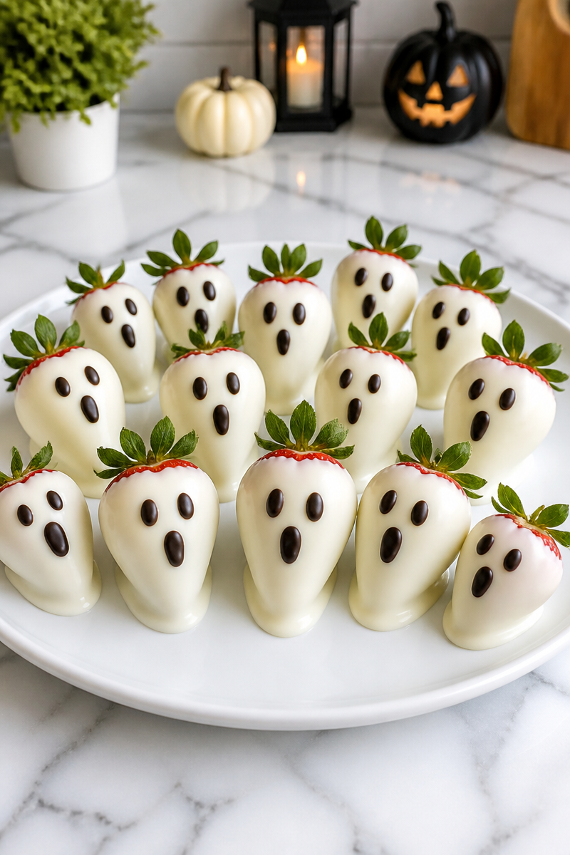 Spooky White Chocolate Ghost Strawberry Halloween Treat