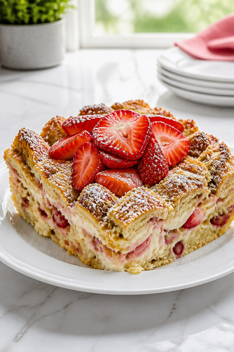 Strawberry Cheesecake French Toast Bake with Graham Cracker Crust Strawberry Cheesecake French Toast Bake with Graham Cracker Crust