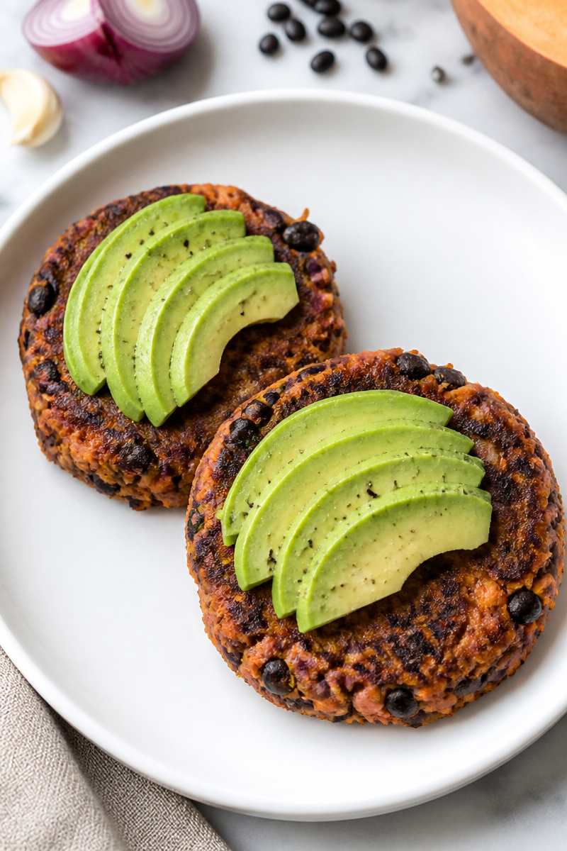 Sweet Potato and Black Bean Patty with Avocado Sweet Potato and Black Bean Patty with Avocado