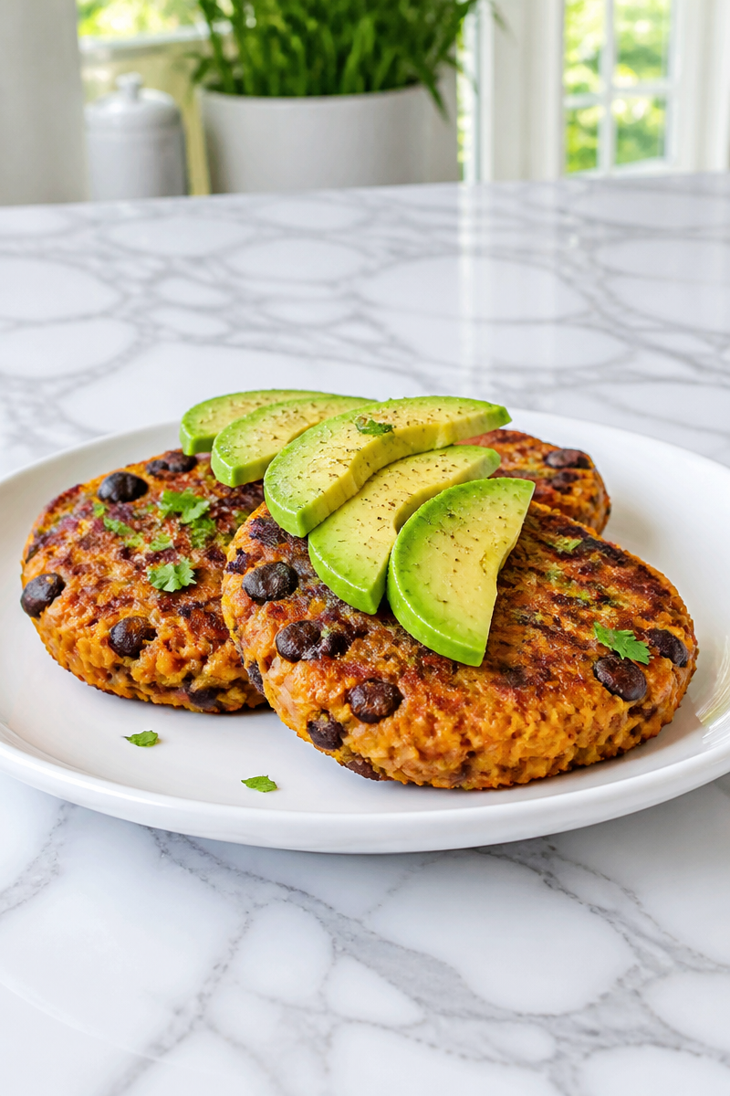 Sweet Potato and Black Bean Patty with Avocado Sweet Potato and Black Bean Patty with Avocado