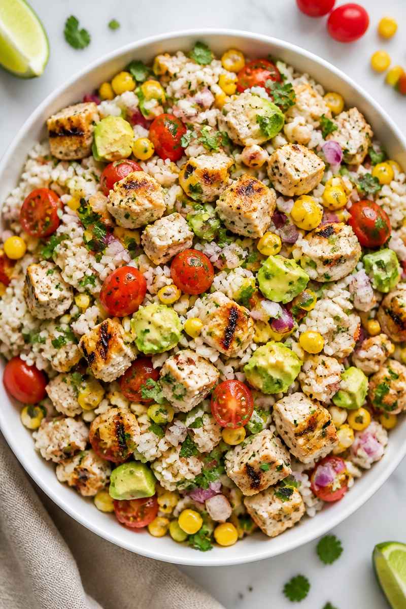 Tangy Cilantro Lime Street Corn Chicken Rice Bowl