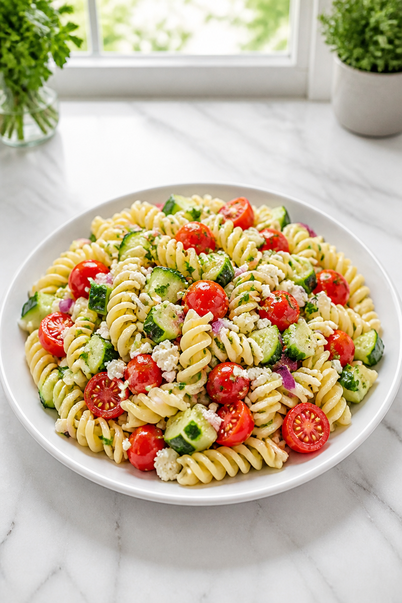 Tangy Lemon Herb Pasta Salad with Feta