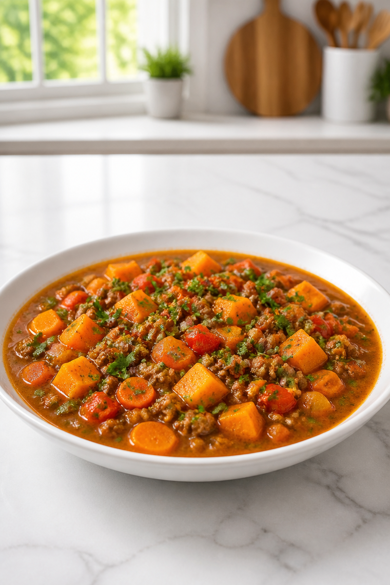 Traditional Minced Beef and Sweet Potato Puchero Soup Traditional Minced Beef and Sweet Potato Puchero Soup