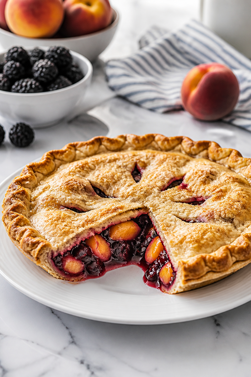Traditional Peach and Blackberry Pie