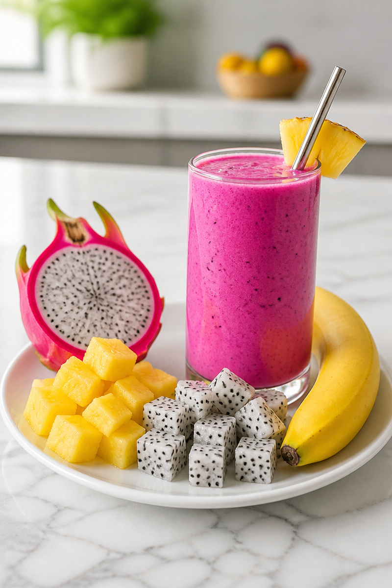 Tropical Pineapple And Banana Dragon Fruit Smoothie