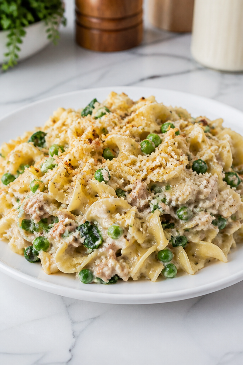 Tuna Noodle Casserole with Spinach and Parmesan