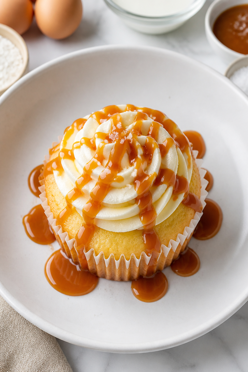 Vanilla Cupcake with Salted Caramel Drizzle Vanilla Cupcake with Salted Caramel Drizzle