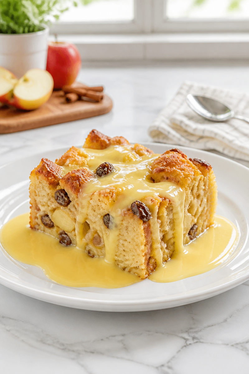 Warm Apple Pie Bread Pudding with Vanilla Custard Warm Apple Pie Bread Pudding with Vanilla Custard