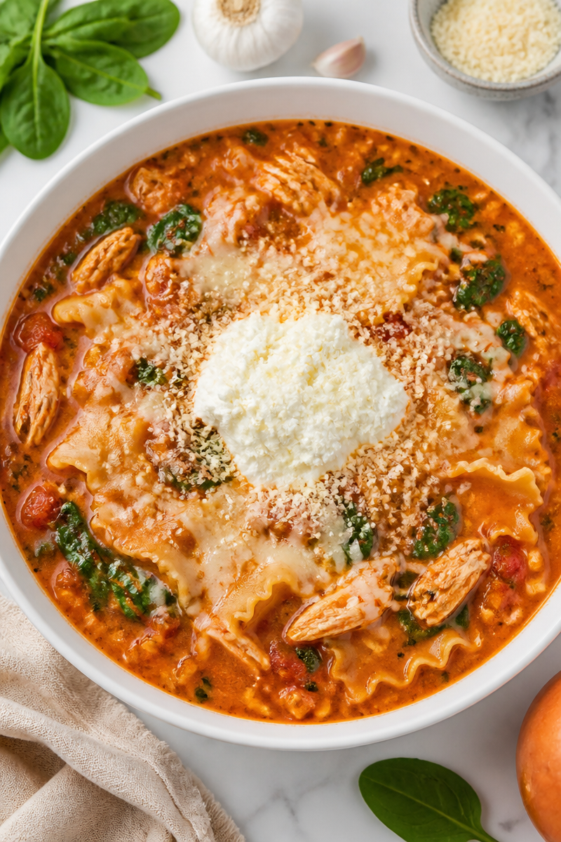 White Chicken And Spinach Lasagna Soup Recipe