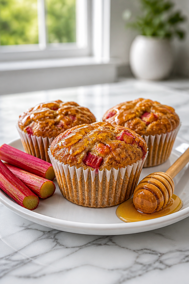 Whole Wheat Rhubarb Muffin with Honey Glaze